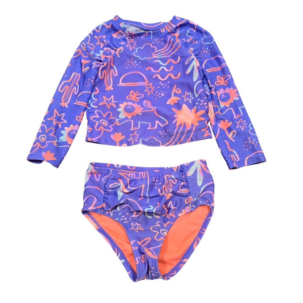 Baby Girl Cat & Jack Purple Orange Two Piece Rashguard Swimsuit | Size 18 Months